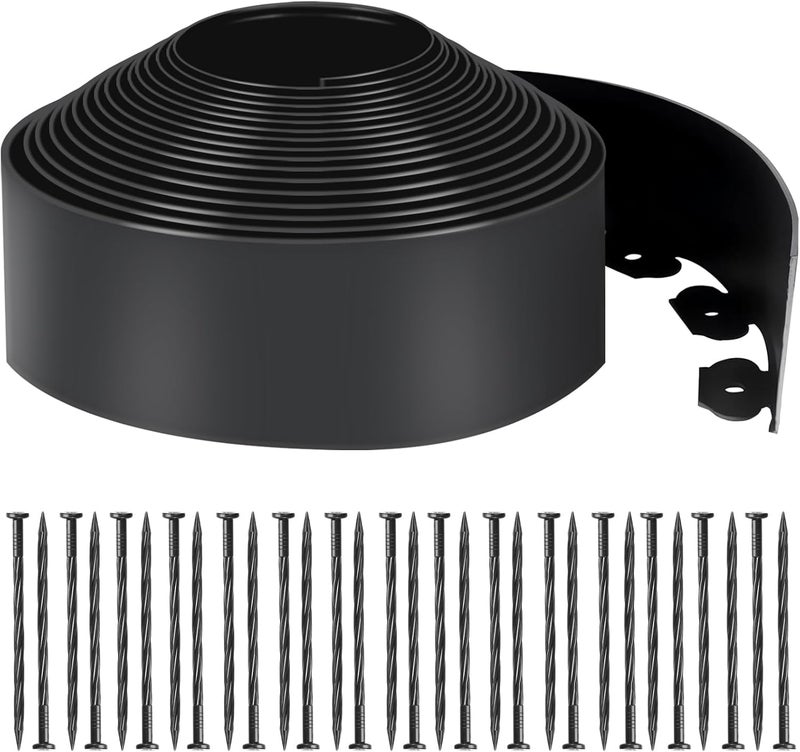 LINSHRY 33 FT Landscape Edging, 4 Inch Tall Garden Edging Border No Dig with 40 Spikes, Flexible Plastic Lawn Edging for Landscaping Flower Bed Yard - Image 1